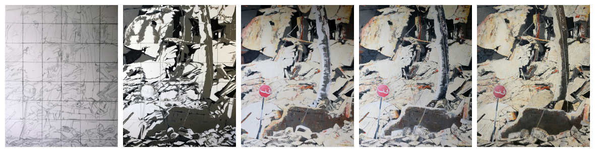 Stages in development of Side Effect painting